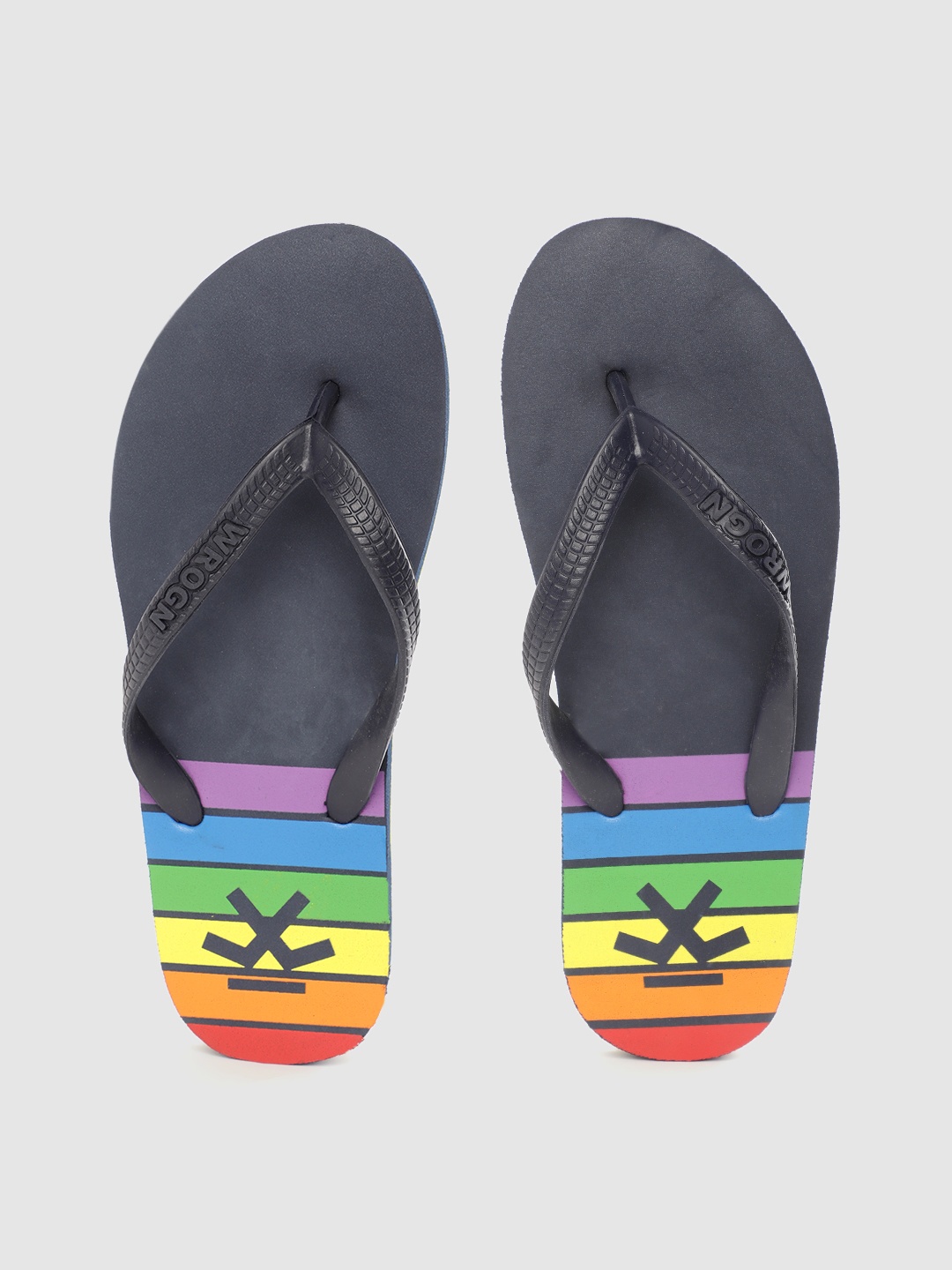 

WROGN Men Multicoloured Striped Thong Flip-Flops, Multi