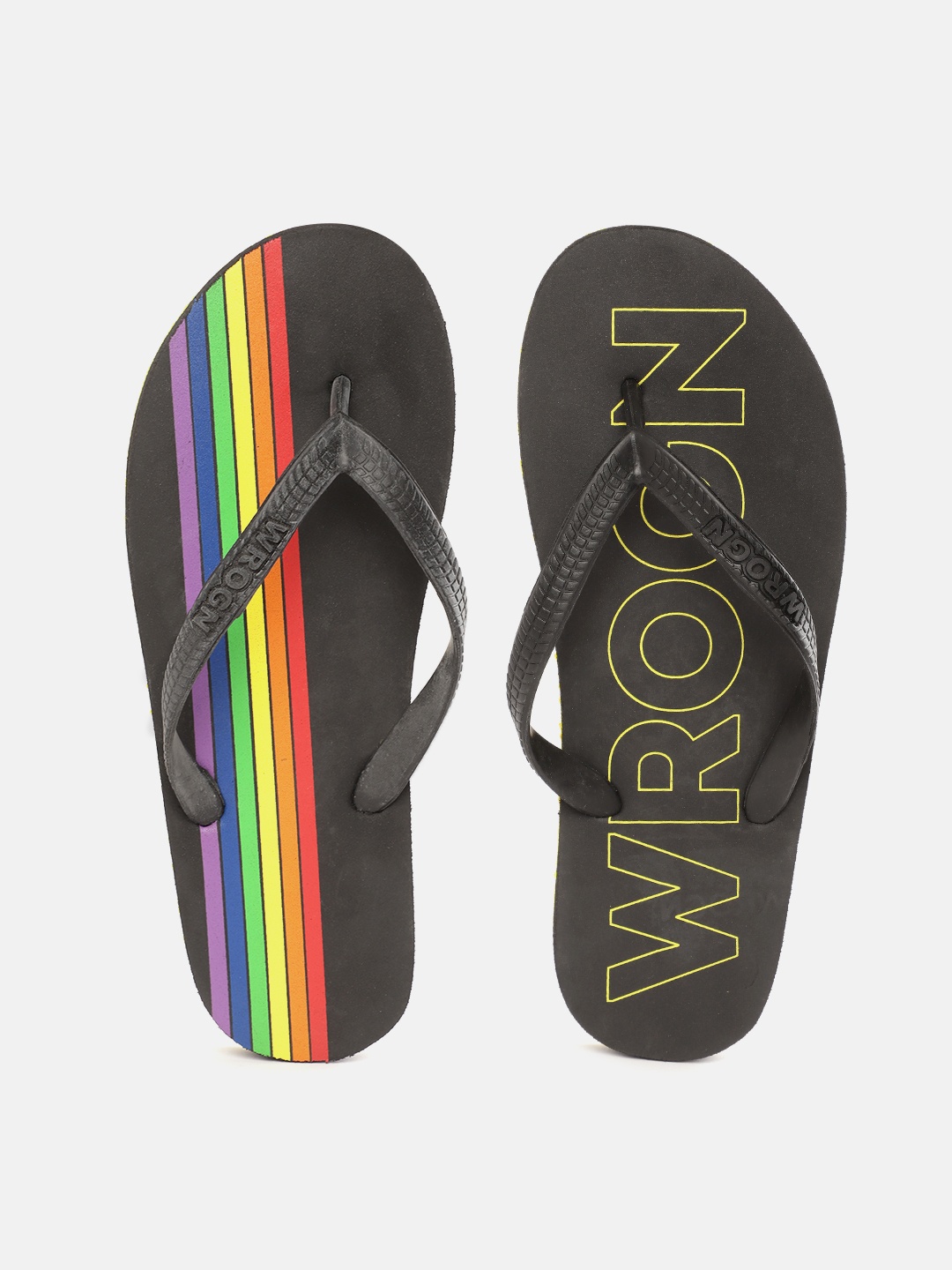 

WROGN Men Black & Yellow Brand Logo Printed Mismatch Thong Flip-Flops