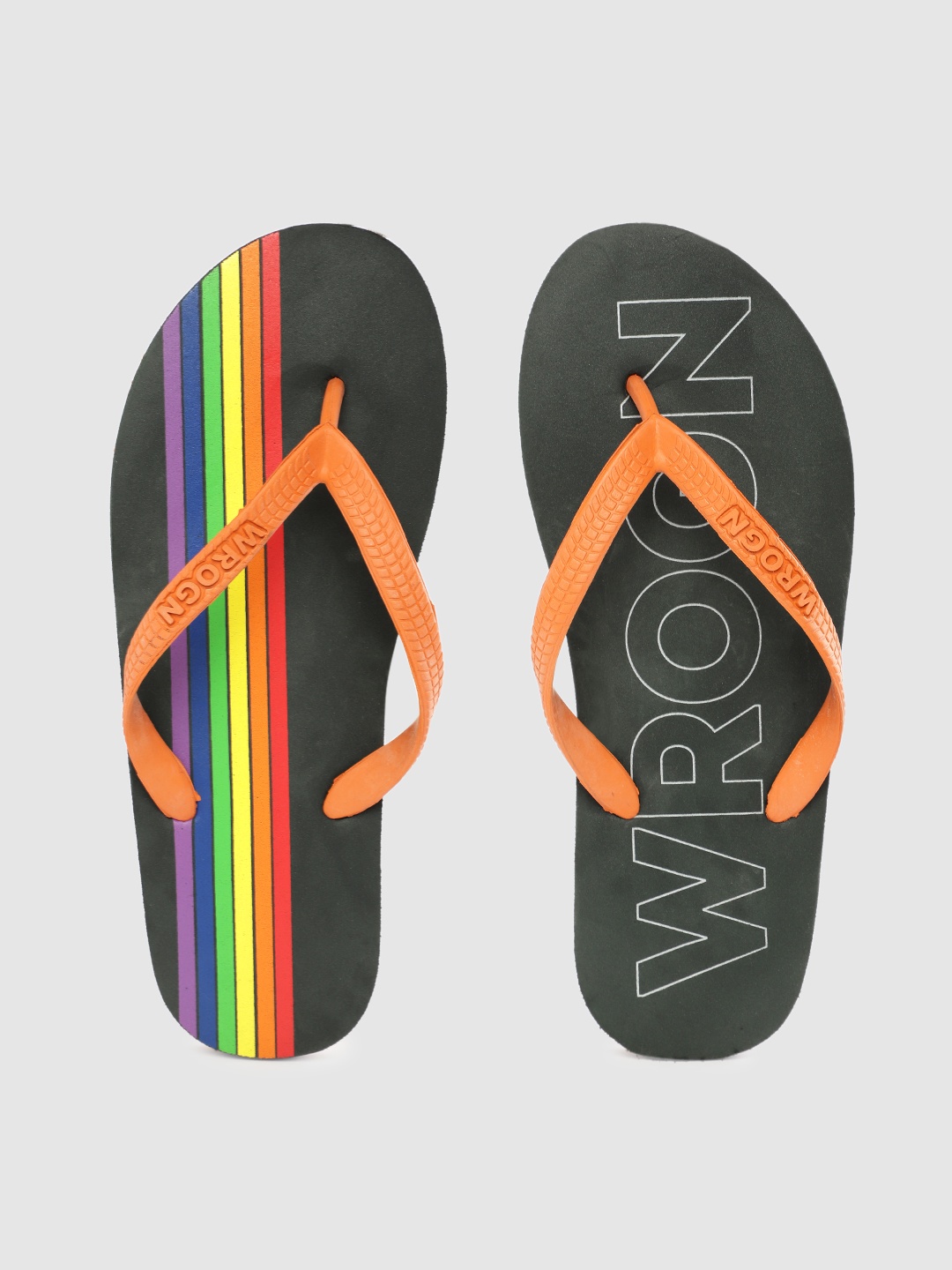 

WROGN Men Orange & Dark Green Printed Thong Flip-Flops