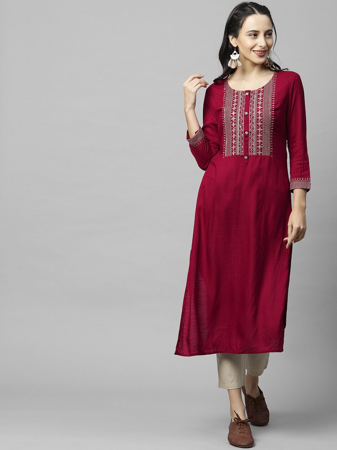 

FASHOR Women Maroon Yoke Design Kurta