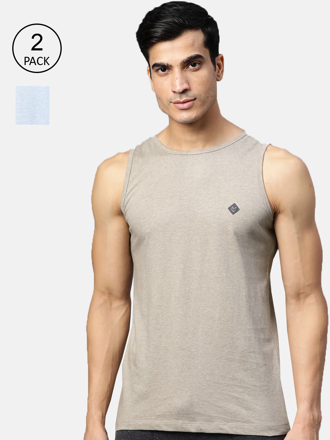 

Almo Wear Men Brown & Blue Organic Cotton Melange Vest Pack of 2