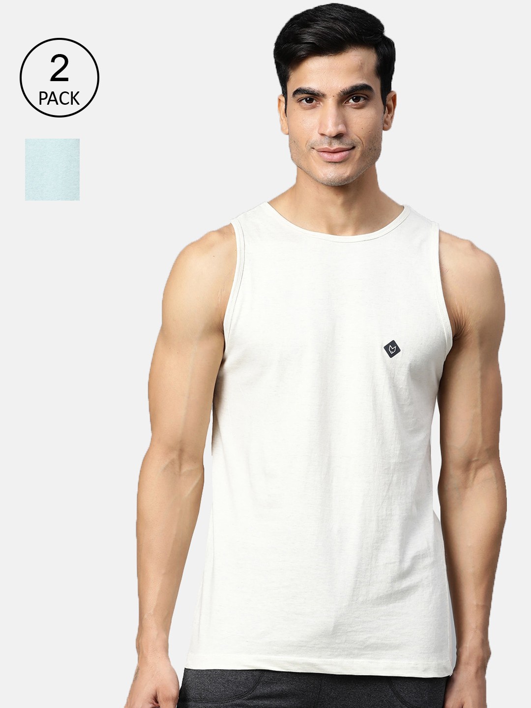 

Almo Wear Pack of 2 Men White & Blue Organic Cotton Melange Vest, Off white