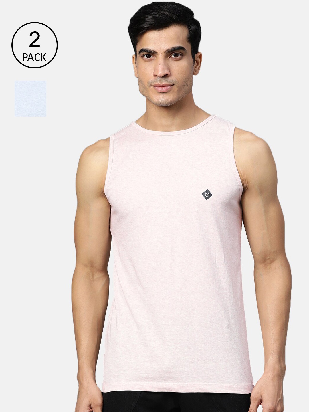 

Almo Wear Men Peach & Blue Organic Cotton Melange Vest Pack of 2