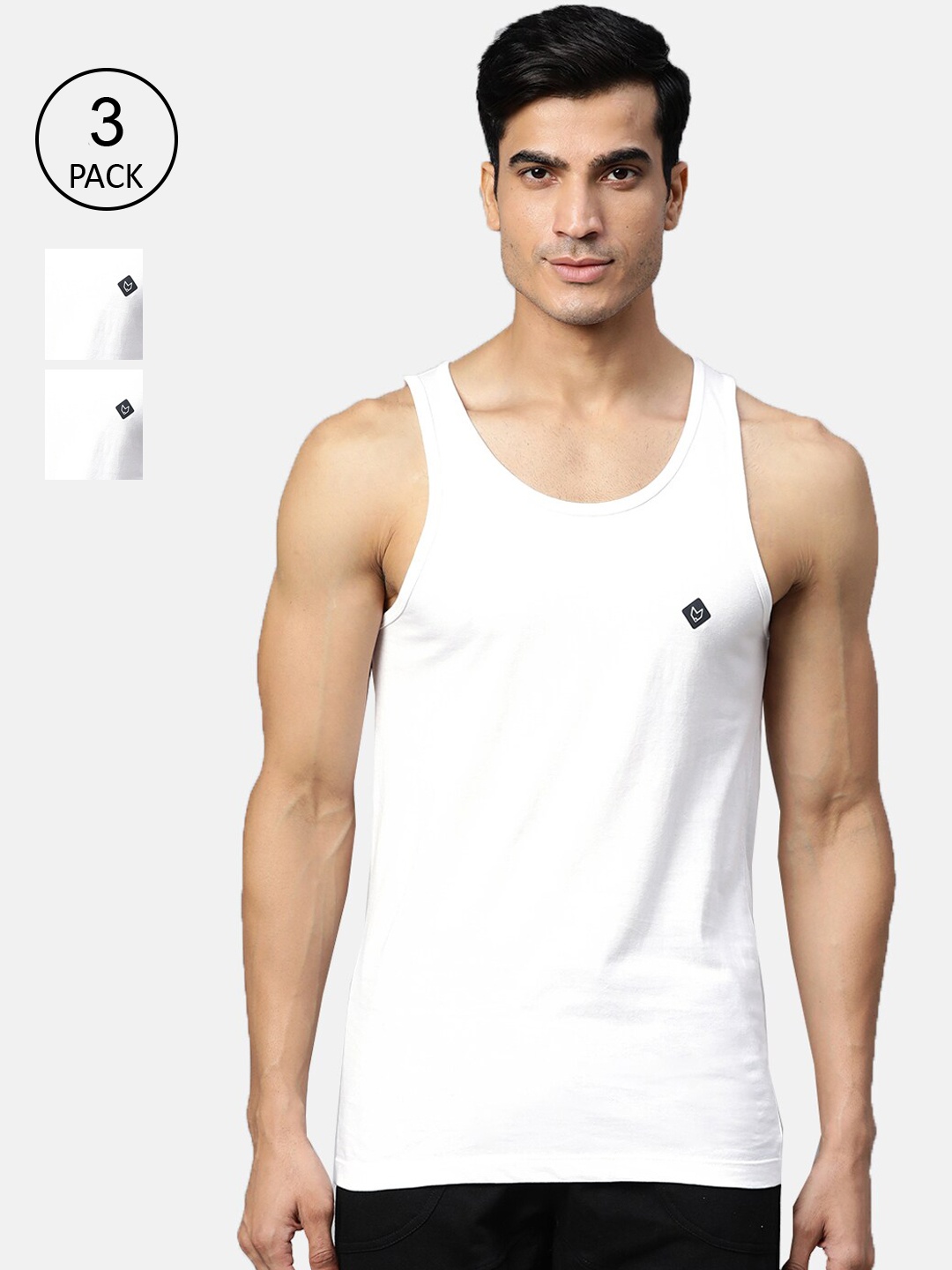 

Almo Wear Men Pack Of 3 White Solid Slim-Fit Cotton Innerwear Vests