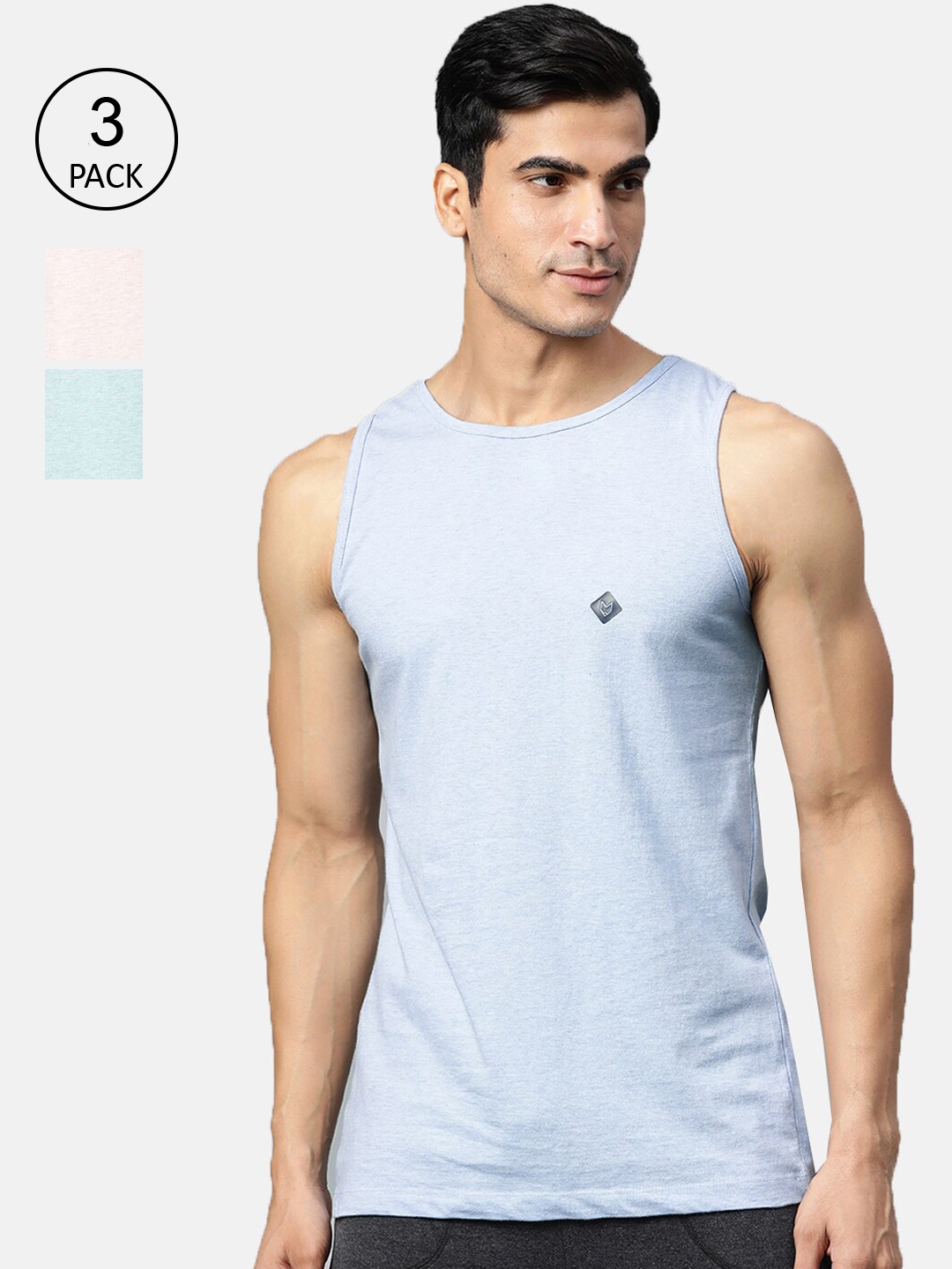 

Almo Wear Men Rico Organic Cotton Melange Vest Pack of 3, Blue
