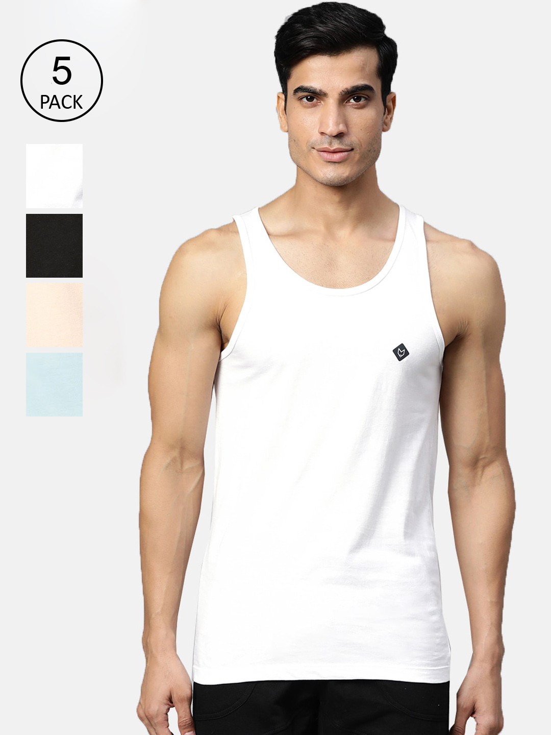 

Almo Wear Men Pack Of 5 Solid Slim-Fit Cotton Innerwear Vests, White