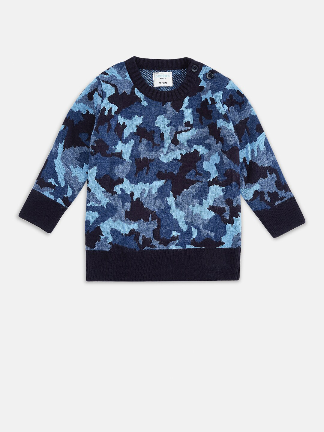 

Pantaloons Baby Boys Navy Blue & Black Printed Sweater Vest