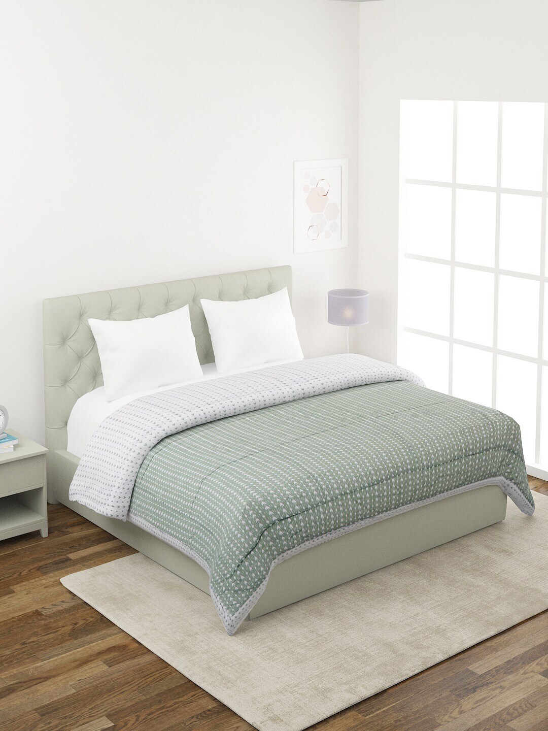 

A Homes Grace Green Striped AC Room 300 GSM Double Bed Comforter