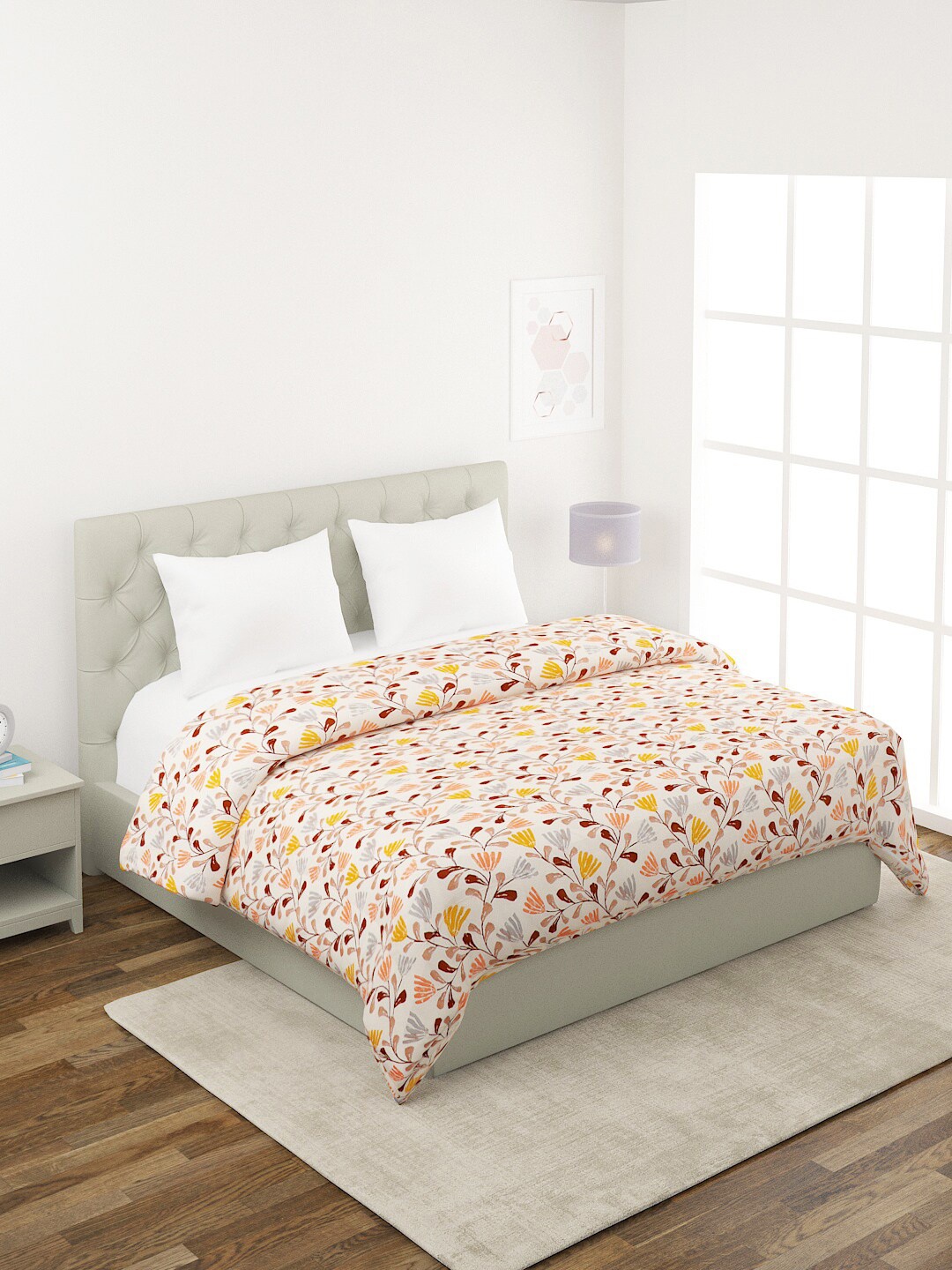 

A Homes Grace Beige Floral Printed AC Room 300 GSM Double Bed Comforter