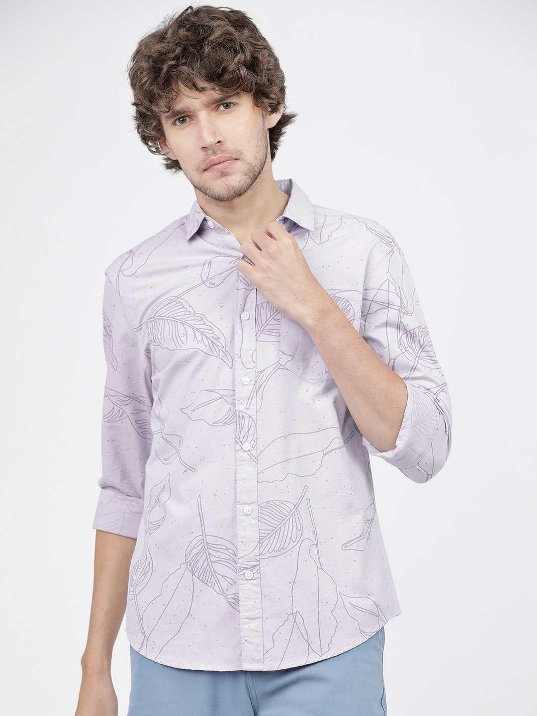 

HIGHLANDER Men Lavender Slim Fit Opaque Printed Casual Shirt