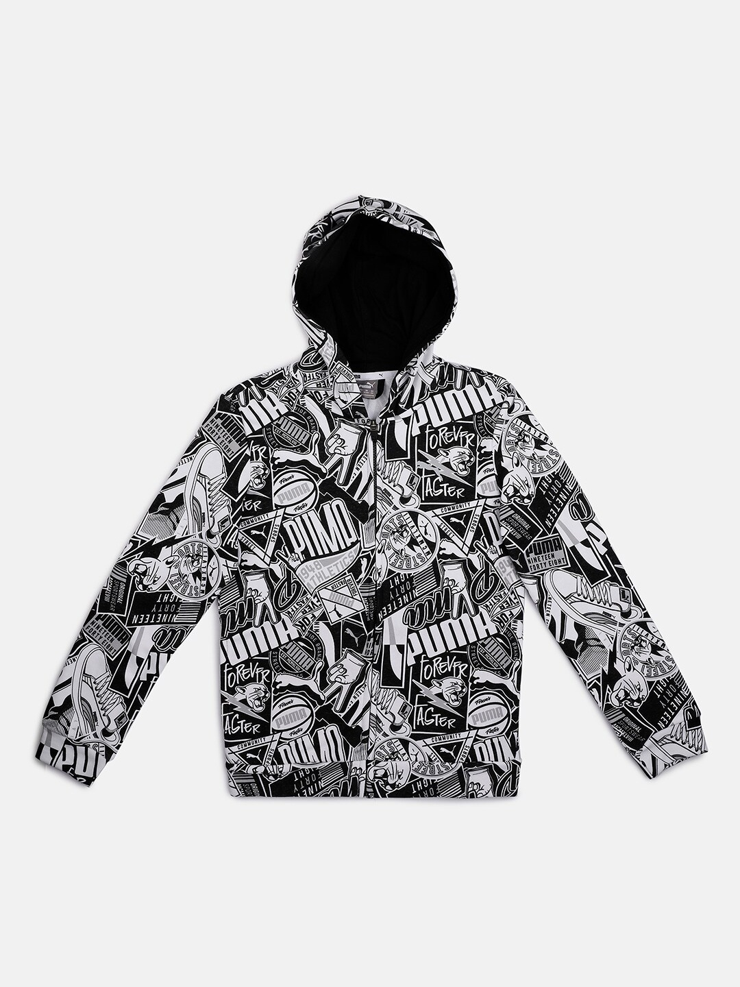

Puma Boys White & Black Printed Hooded Open Front Jacket