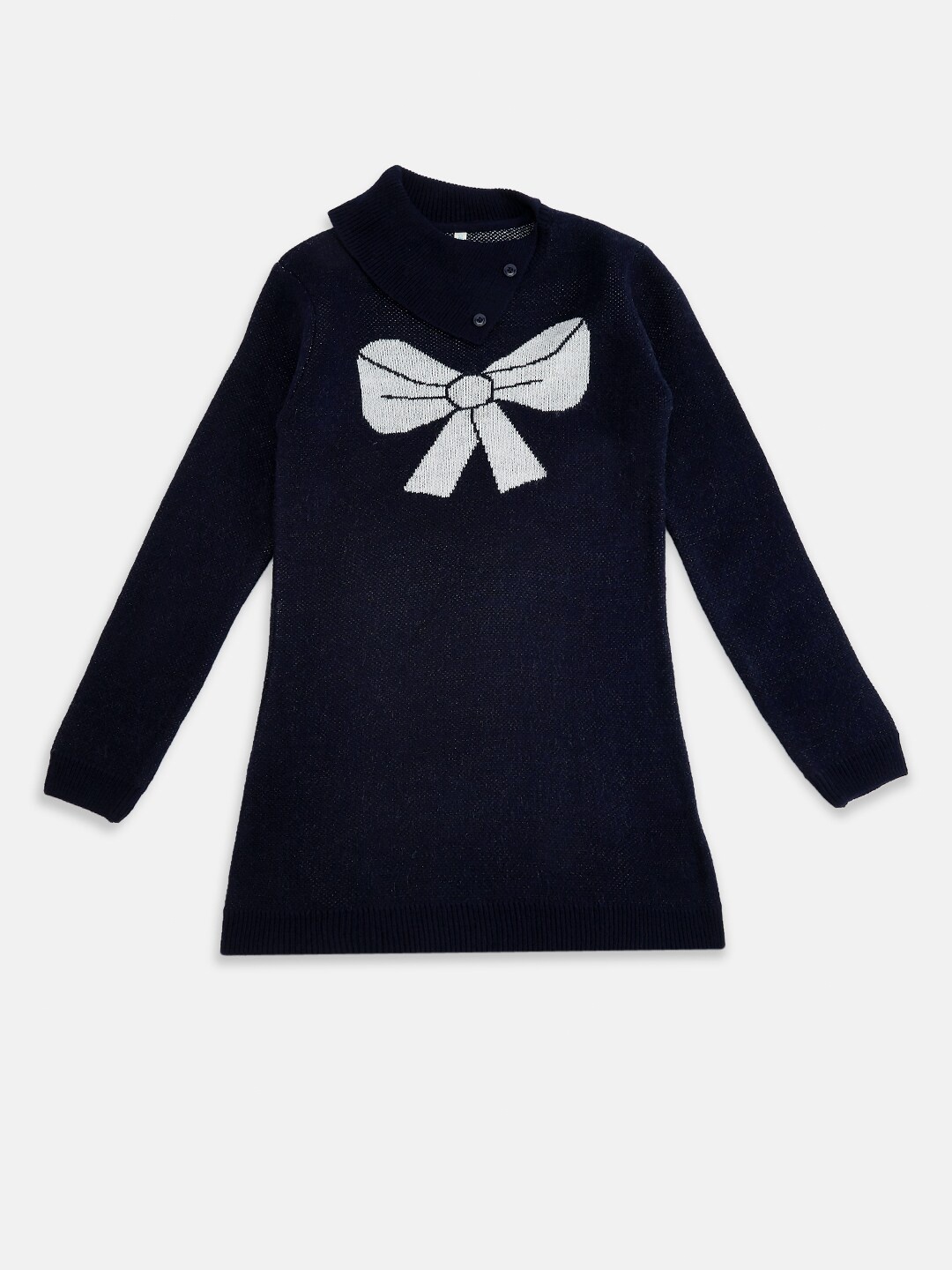 

Pantaloons Junior Girls Navy Blue & White Printed Pure Wool Pullover Sweater