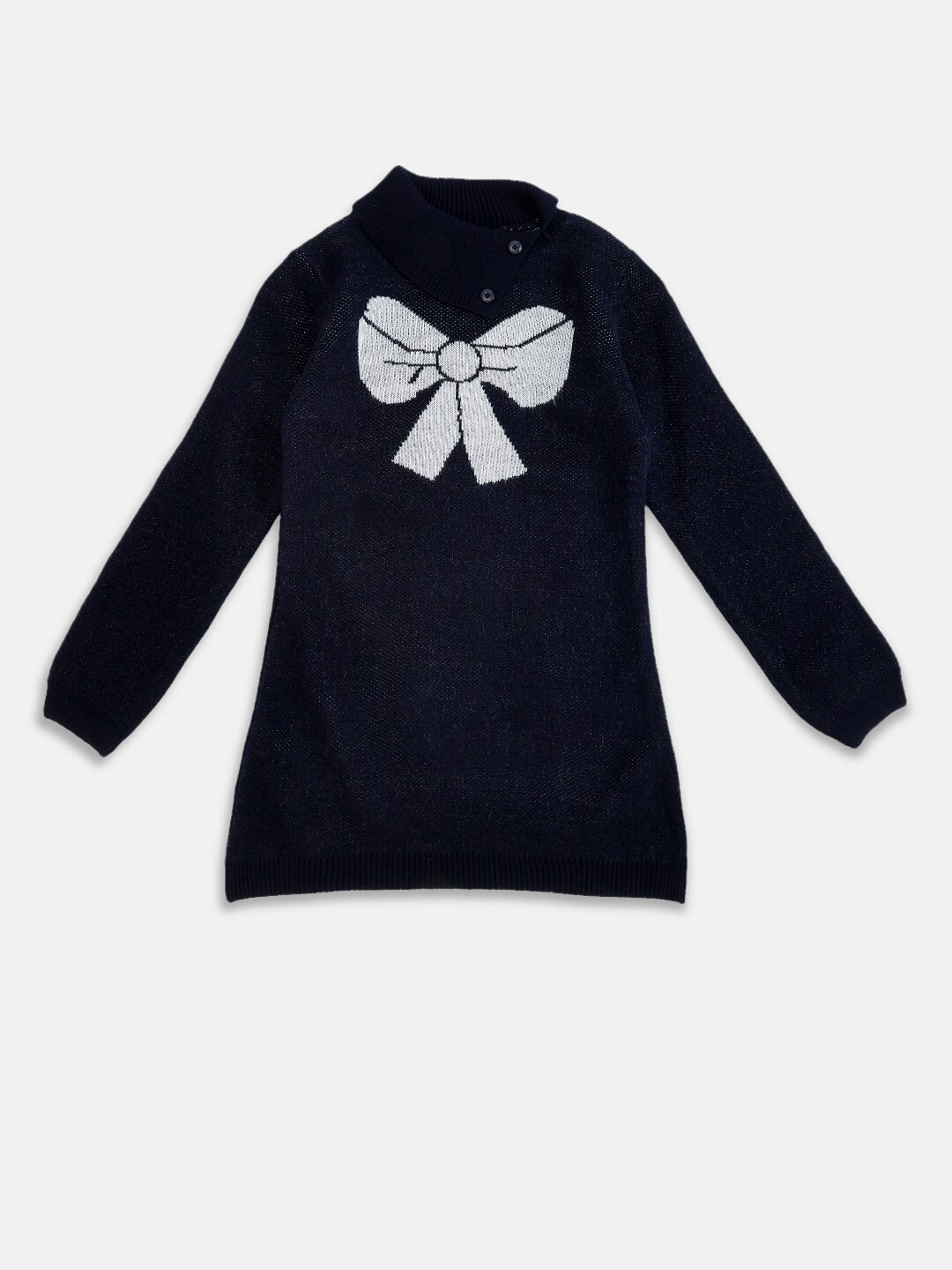 

Pantaloons Junior Girls Navy Blue & White Printed Longline Pullover