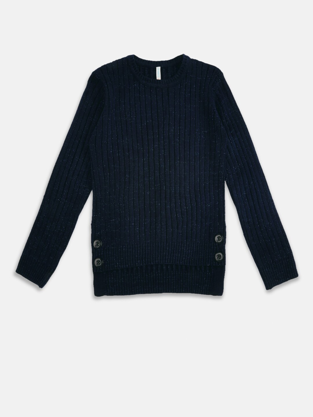 

Pantaloons Junior Girls Navy Blue & Gold-Toned Ribbed Longline Pullover