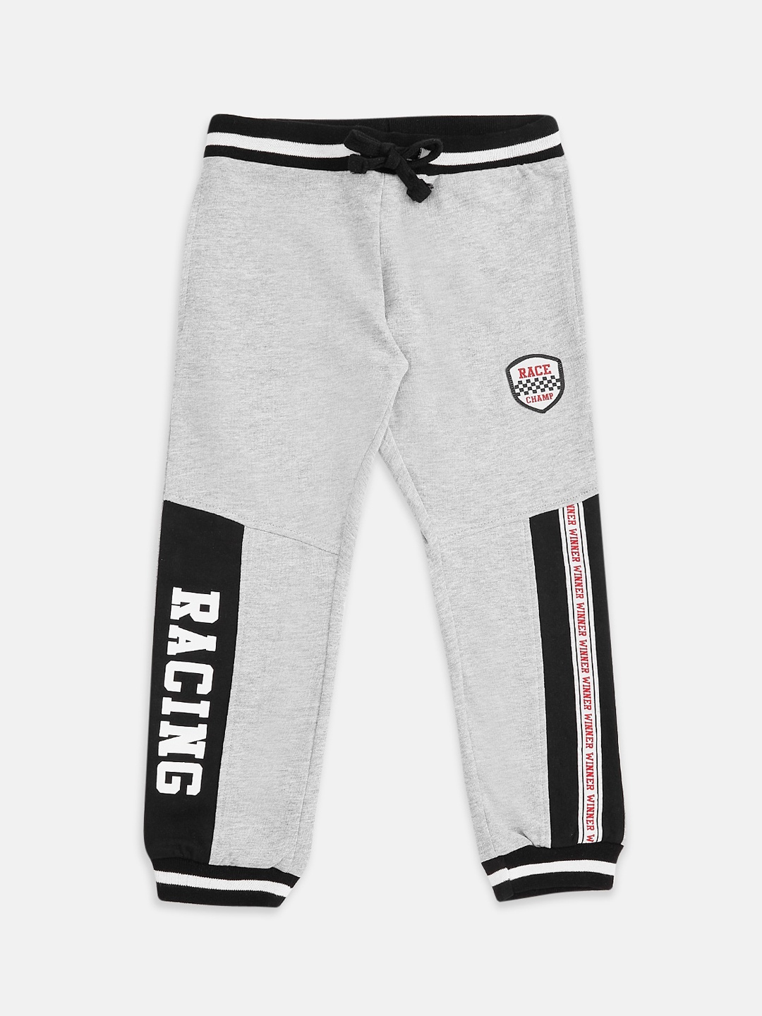

Pantaloons Junior Boys Grey Melange & Black Printed Cotton Joggers