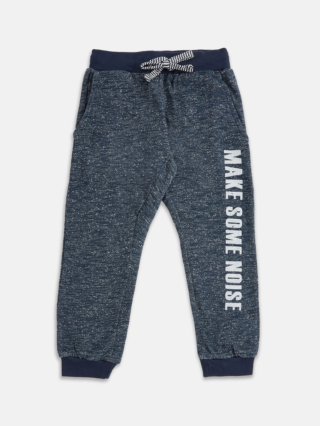 

Pantaloons Junior Boys Navy Blue & White Typography Printed Pure Cotton Joggers