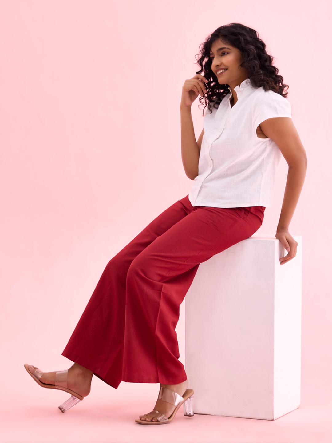 

Go Colors Women Maroon Solid Linen Palazzos