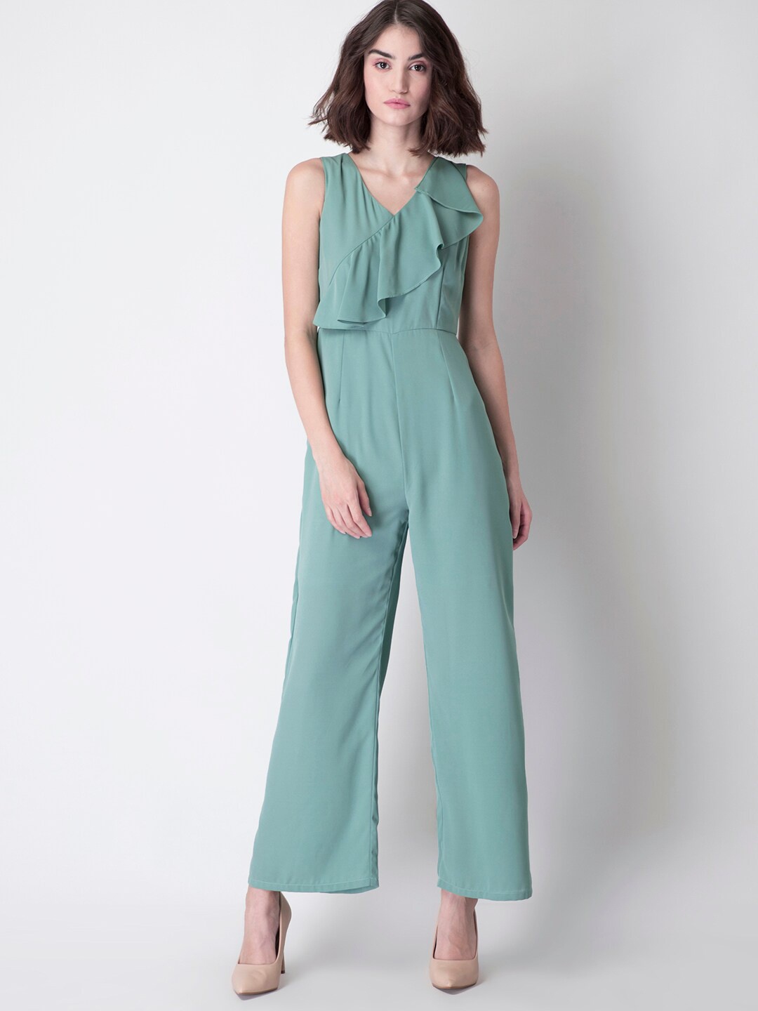 

FabAlley Women Sea Green Basic Jumpsuit with Ruffles