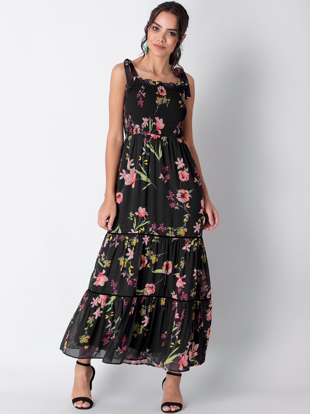 

FabAlley Black Floral Georgette Maxi Dress