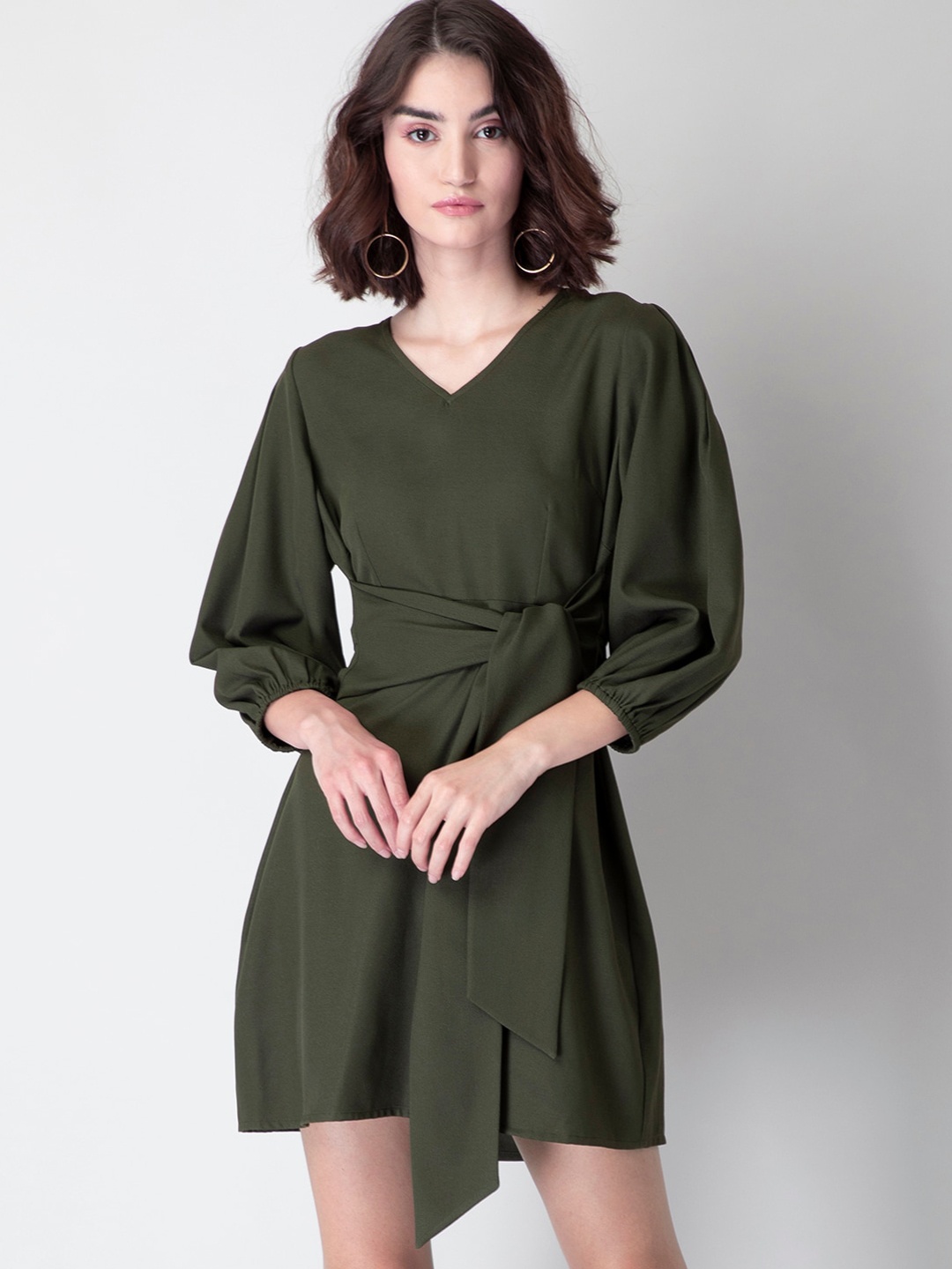 

FabAlley Women Olive Green Crepe Dress