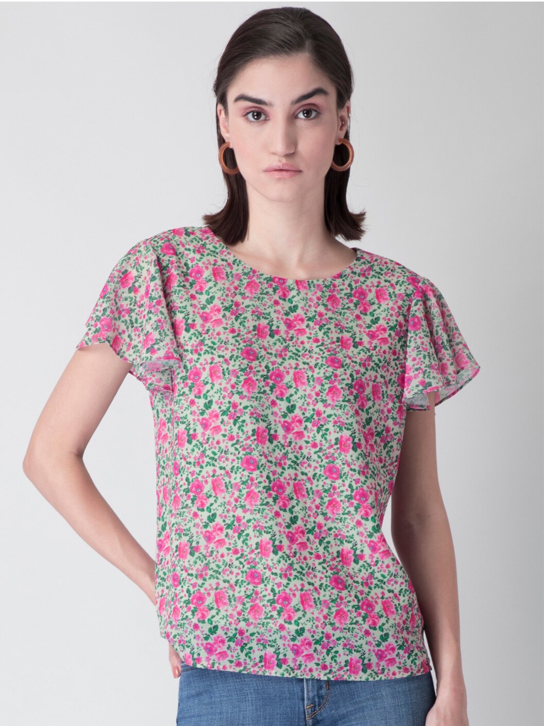 

FabAlley Women Pink Floral Georgette Regular Top
