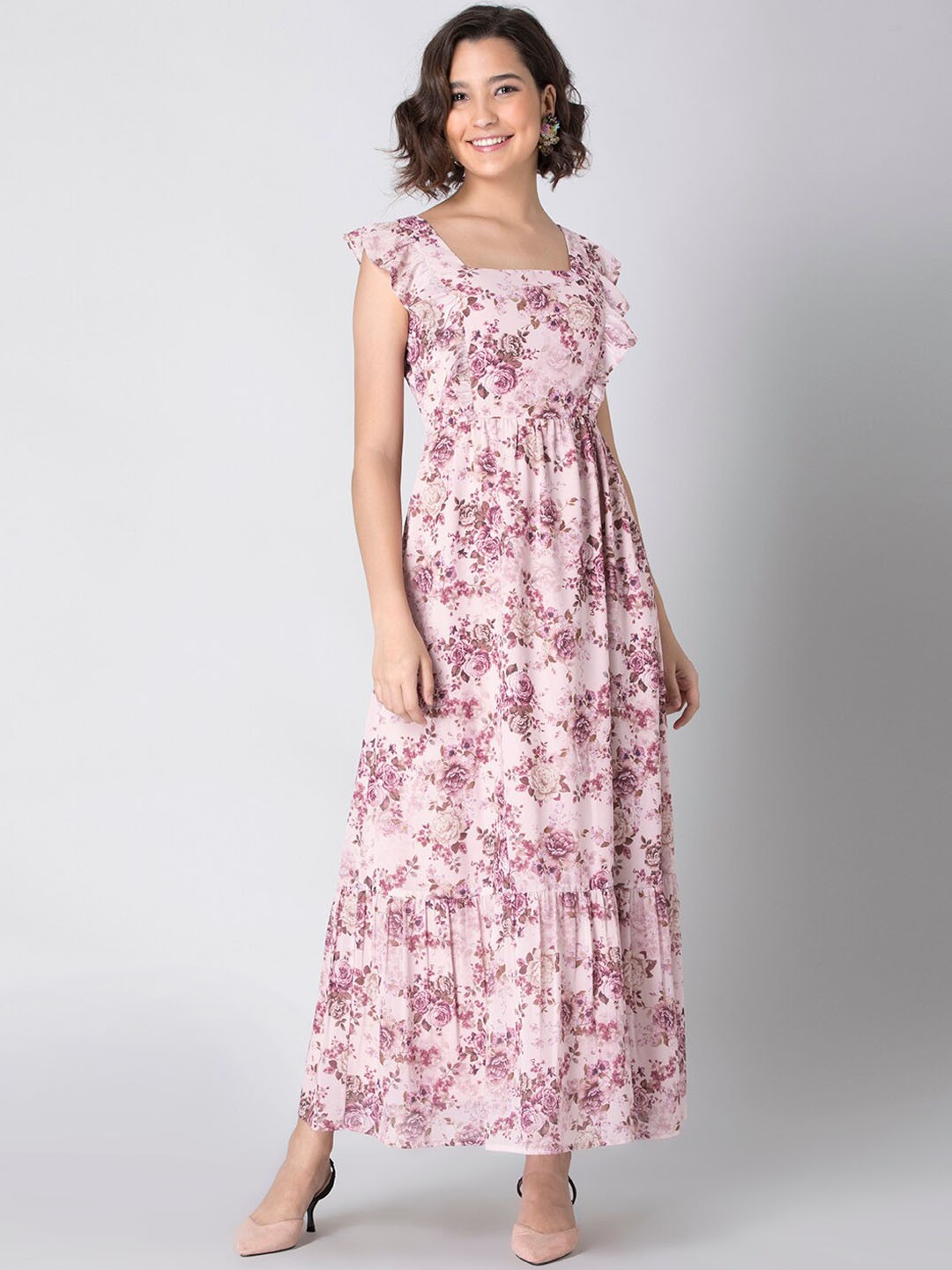 

FabAlley Pink & Cream-Coloured Floral Georgette Maxi Dress