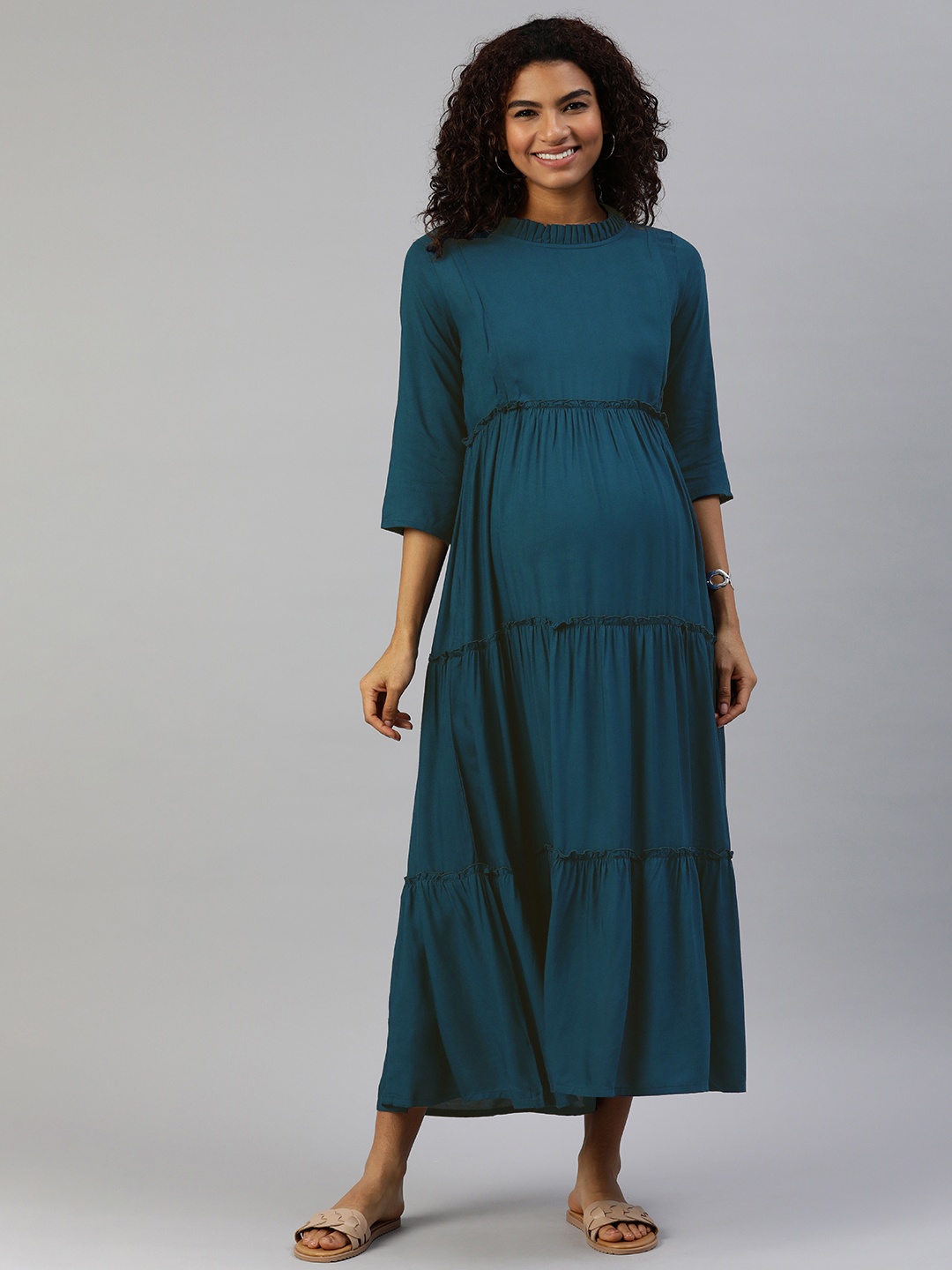 

MomToBe Maternity Tiered Maxi Dress, Teal