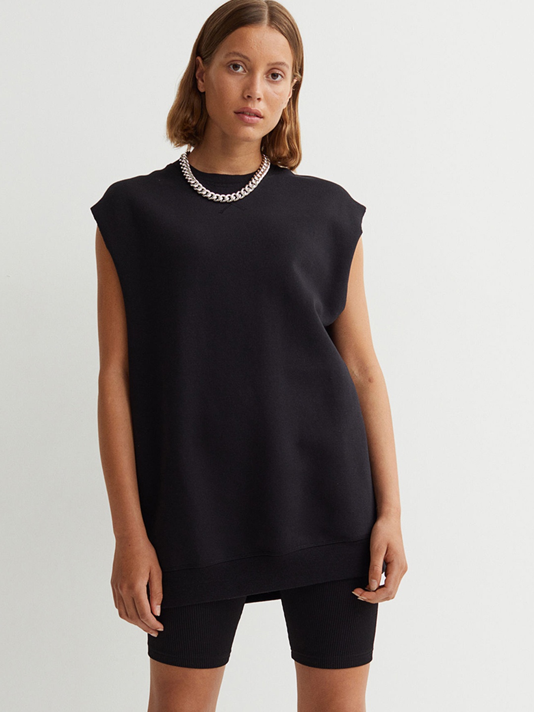 

H&M Women Black Sleeveless Sweatshirt