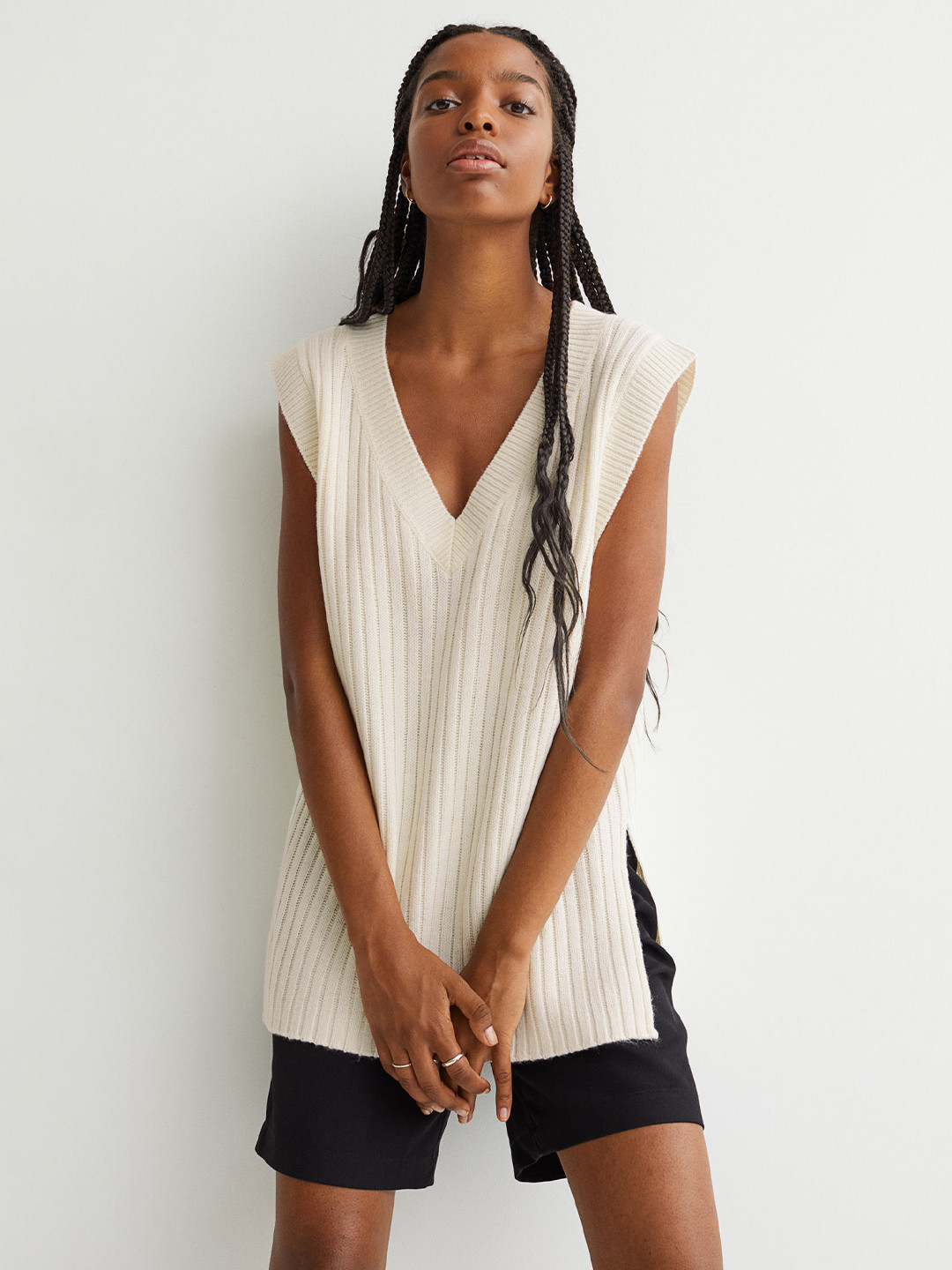 

H&M Women Ribbed Sweater Vest, Off white