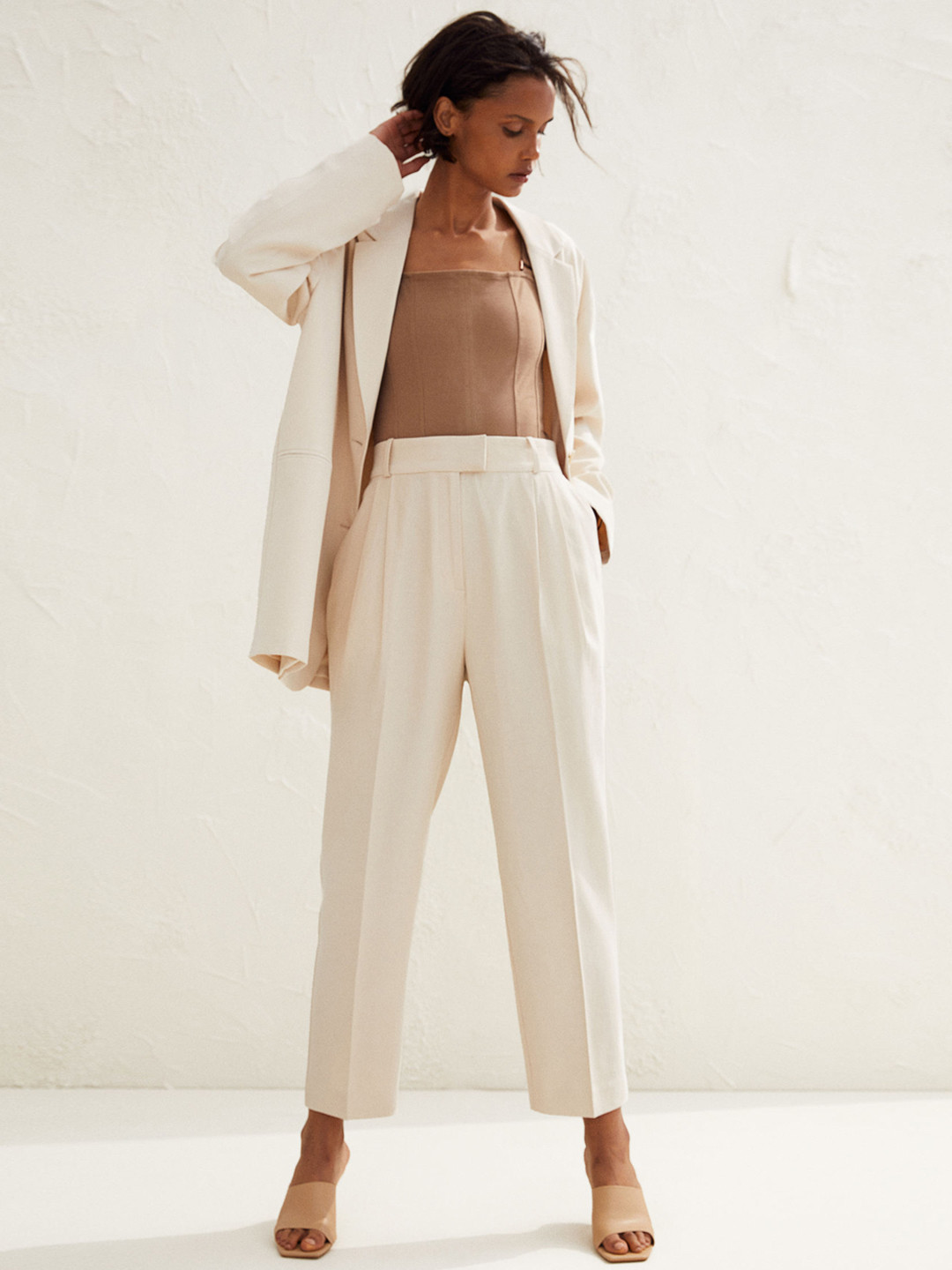 

H&M Women Beige Crease-Leg trousers