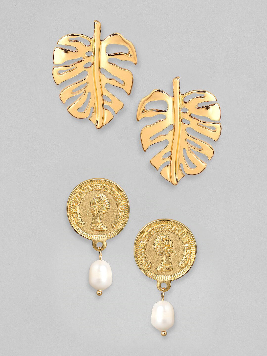 

TOKYO TALKIES X rubans FASHION ACCESSORIES Set of 2 Gold Plated Classic Studs Earrings