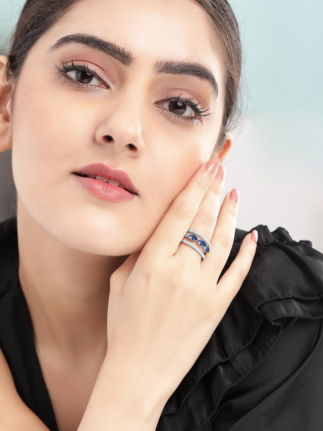 

TOKYO TALKIES X rubans FASHION ACCESSORIES Silver-Plated & Blue Stone-Studded Finger Ring