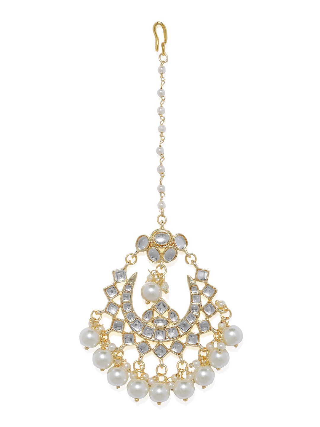 

AccessHer Women Gold-Plated White Kundan Studded Maang Tikka