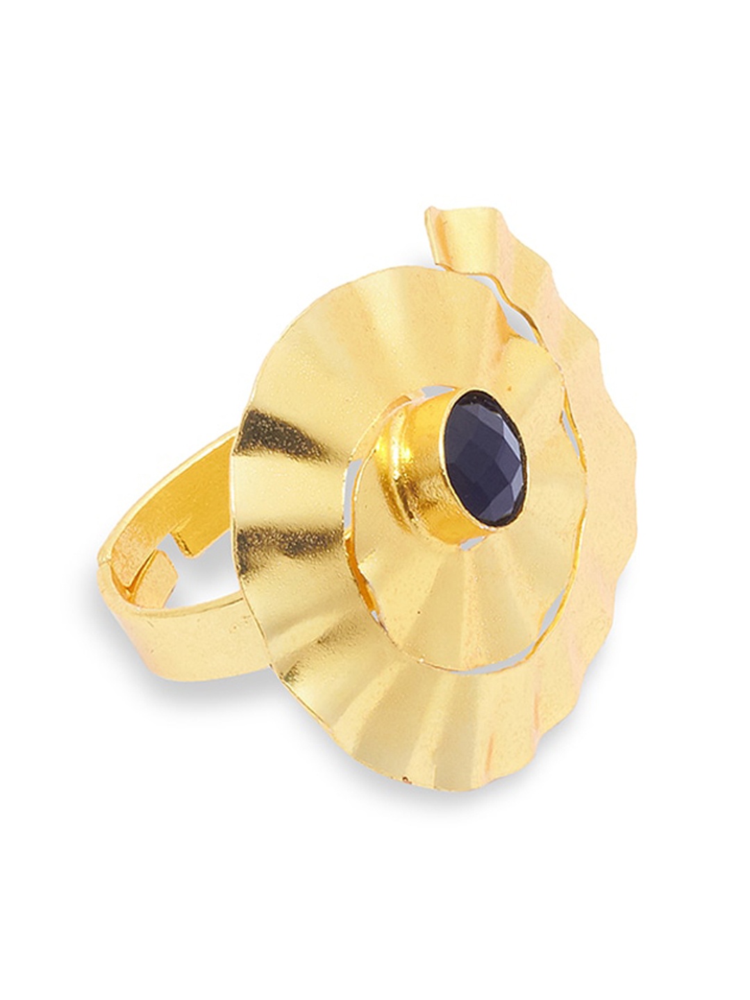 

AccessHer Gold-Toned Black Circular Cat's Eye Finger Ring