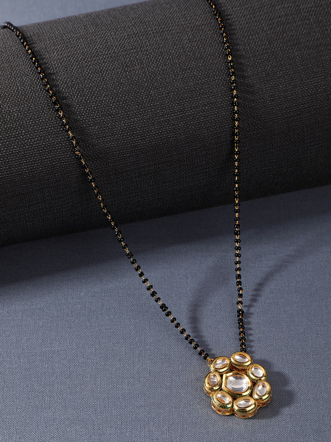 

AccessHer Women Black & Gold -Toned Gold-Plated & Black Beaded Kundan Mangalsutra