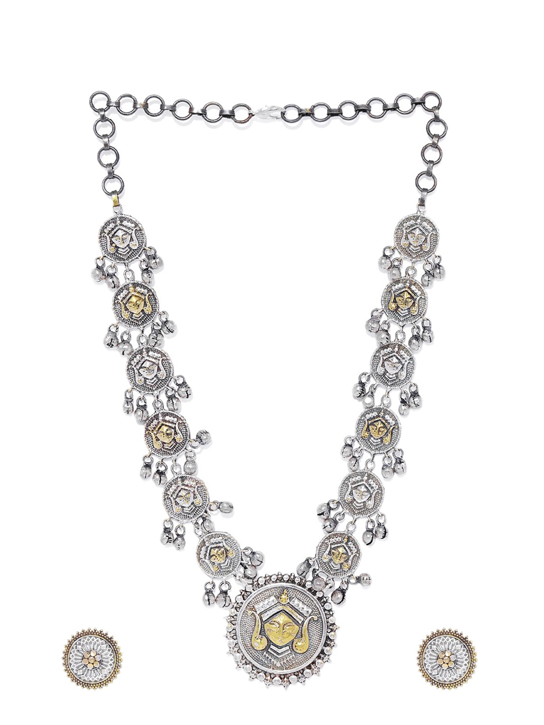 

AccessHer Silver-Toned & Gold-Toned Stone-Studded Temple Jewellery Set