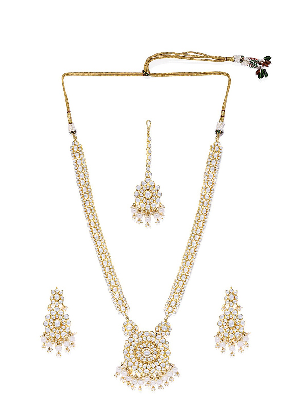 

AccessHer Gold-Plated White Kundan Studded & Pearl Beaded Jewellery Set
