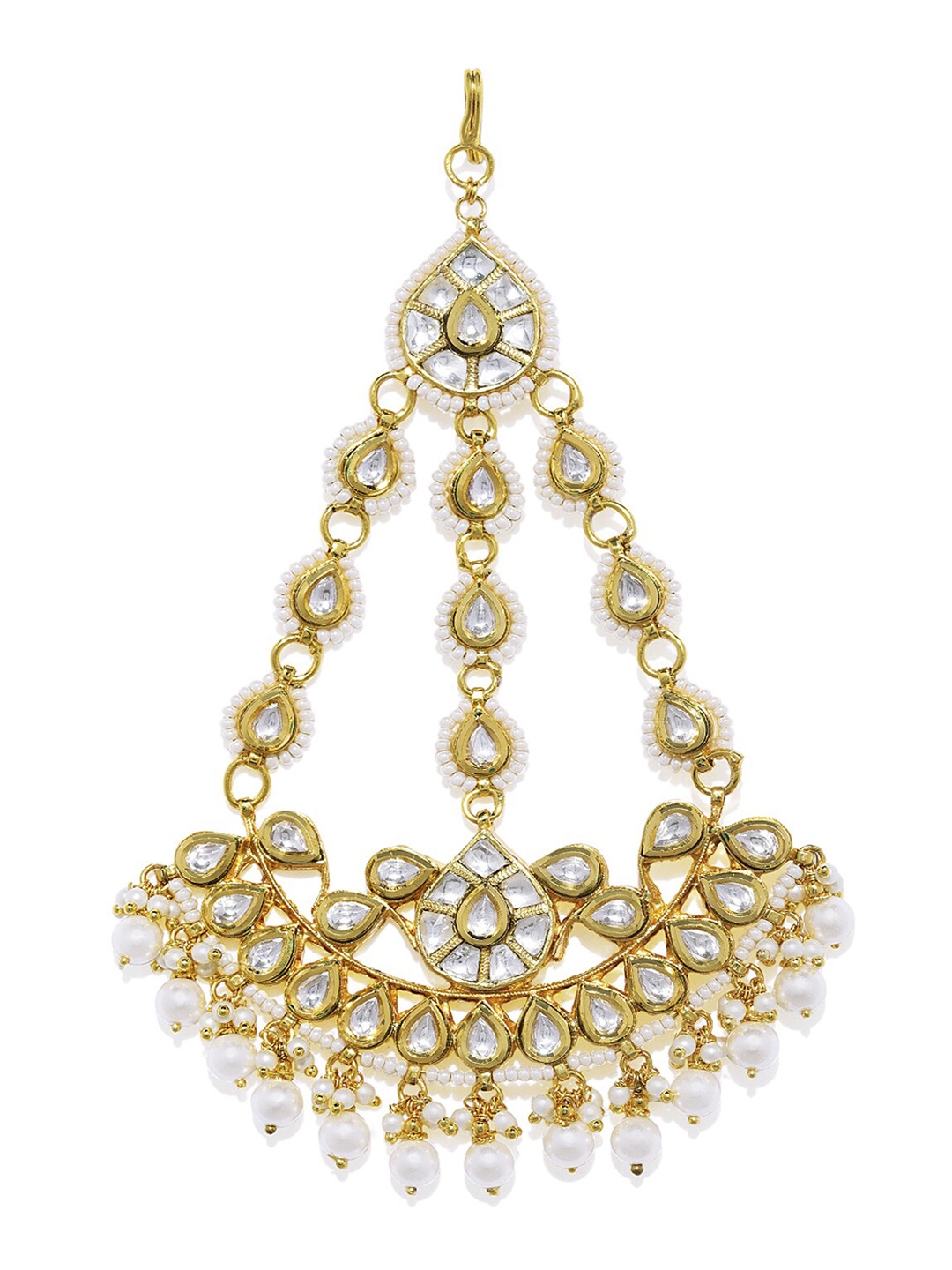 

AccessHer Gold-Plated White Kundan-Studded & Beaded Vilandi Handcrafted Jhumar Passa
