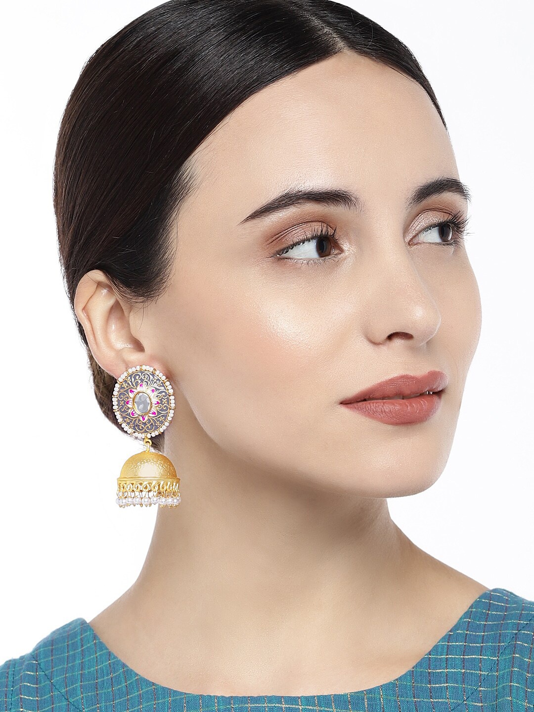 

AccessHer Brass Plated Gold-Toned Contemporary Jhumkas Earrings