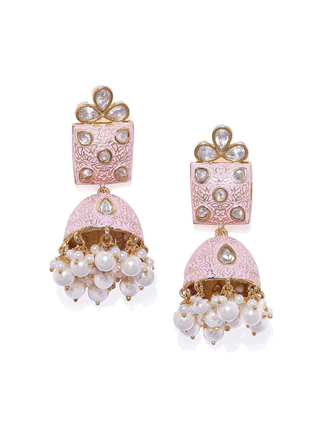 

AccessHer Gold Plated Pink Dome Shaped Jhumkas Earrings
