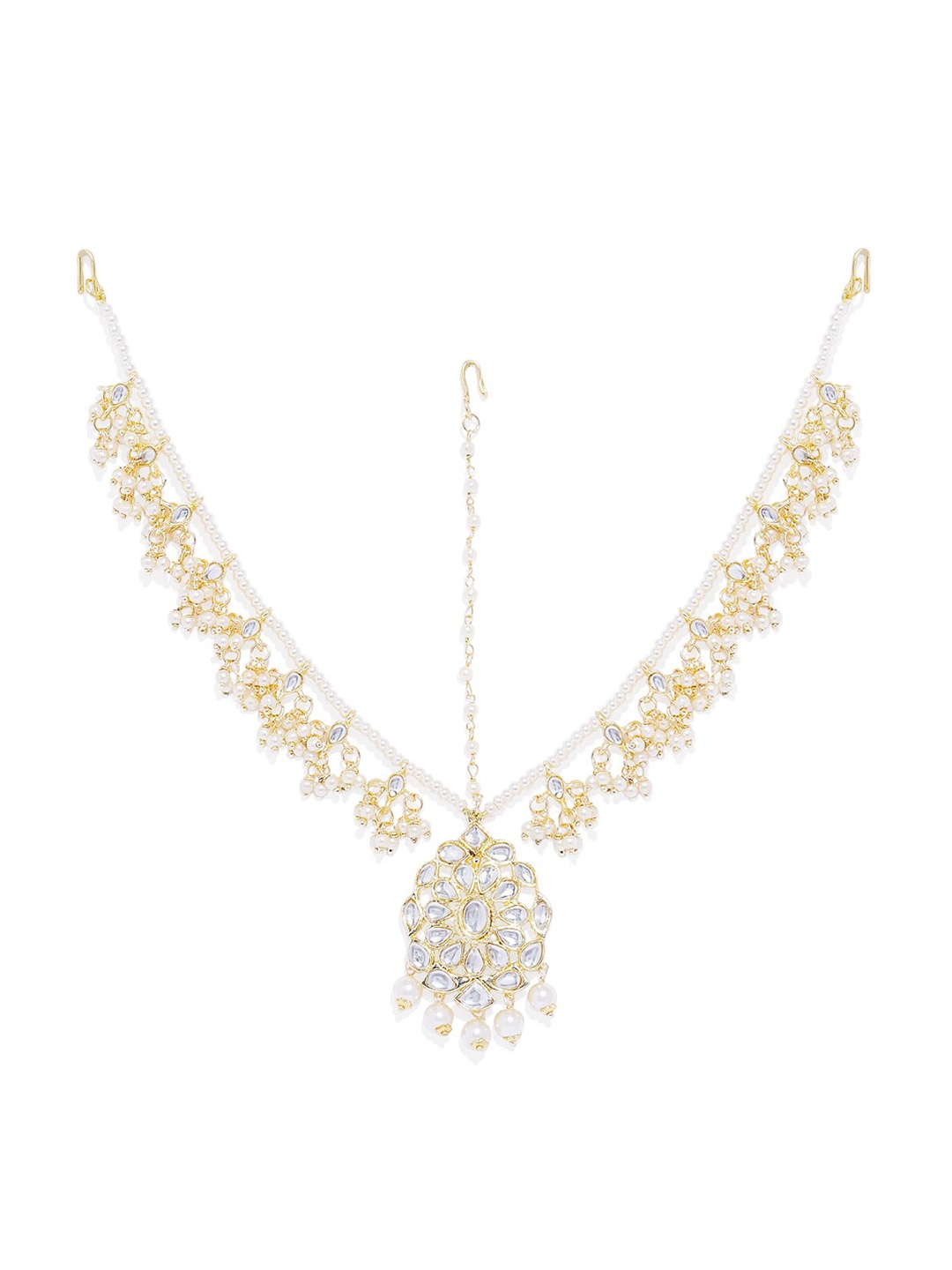 

AccessHer Brass-Plated Gold-Toned & White Kundan-Studded & Beaded Matha Patti