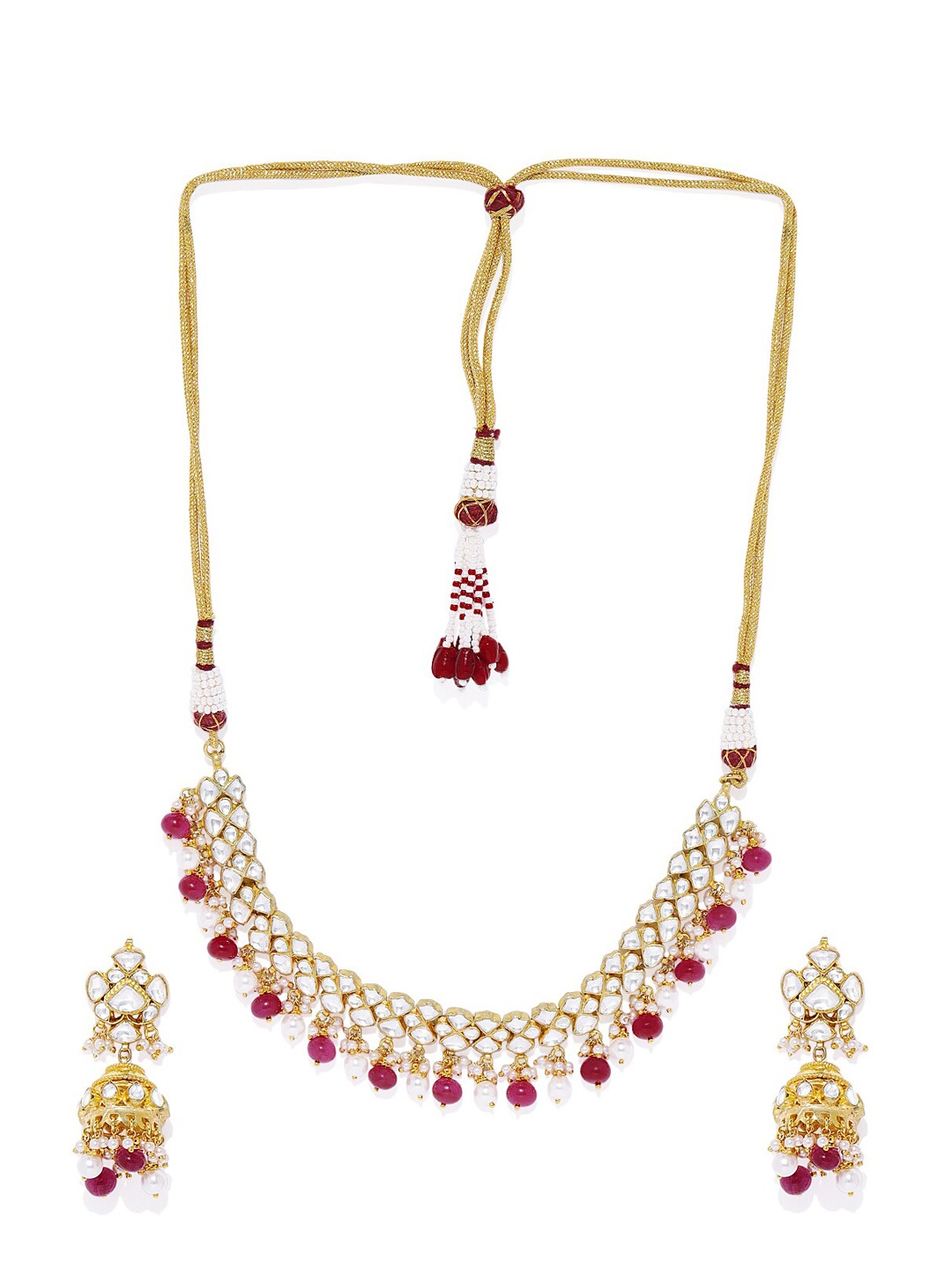 

AccessHer Women Gold-Plated Silver-Toned & Red Handcrafted Kundan Ruby Jewellery Set