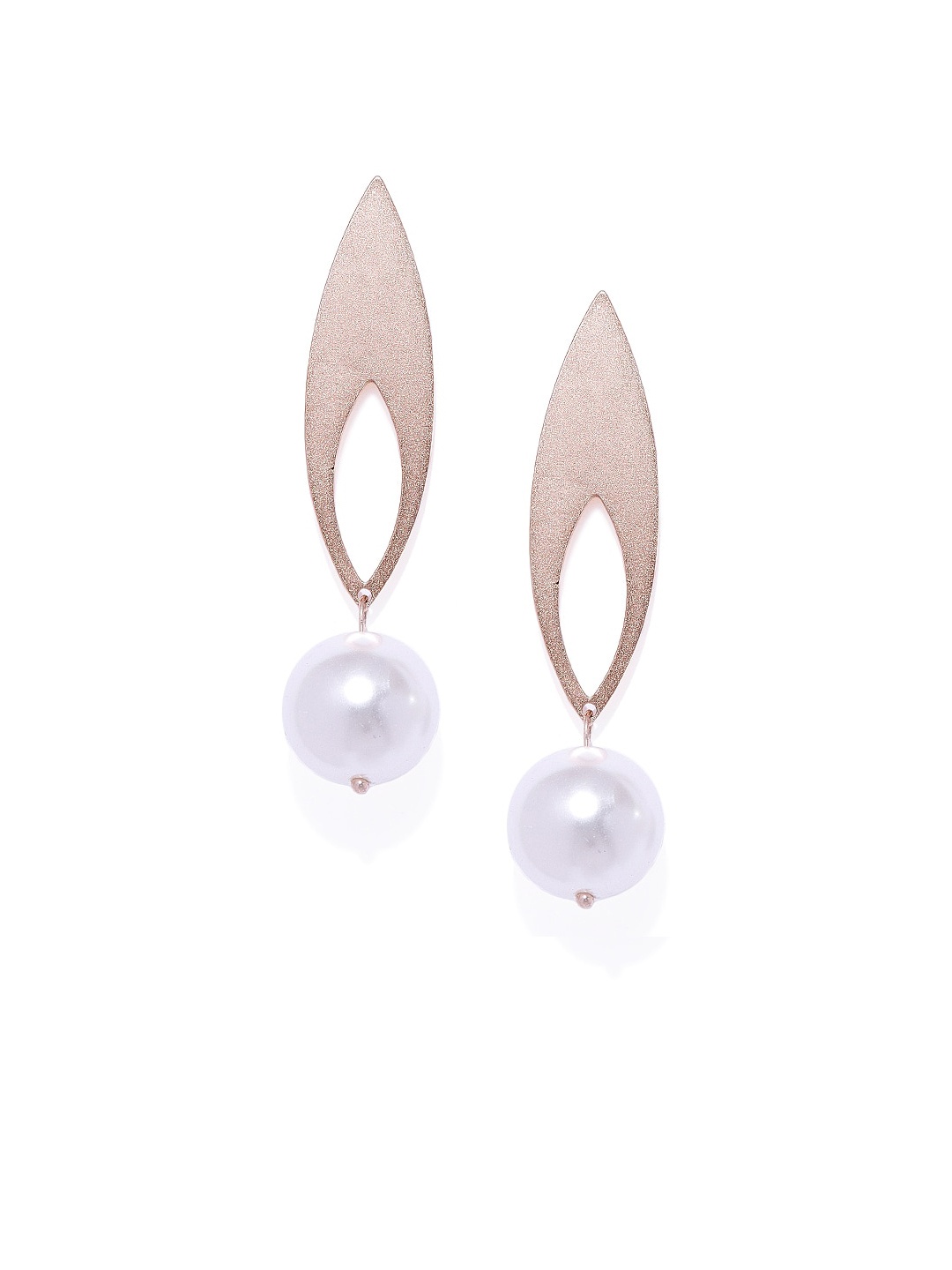 

AccessHer Brass-Plated Gold-Toned & White Contemporary Drop Earrings