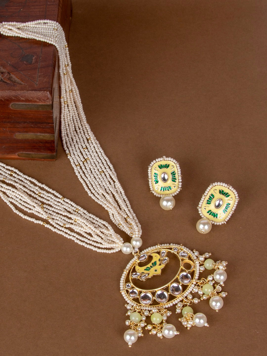

AccessHer Gold-Plated & White Kundan Enamelled Jewellery Set