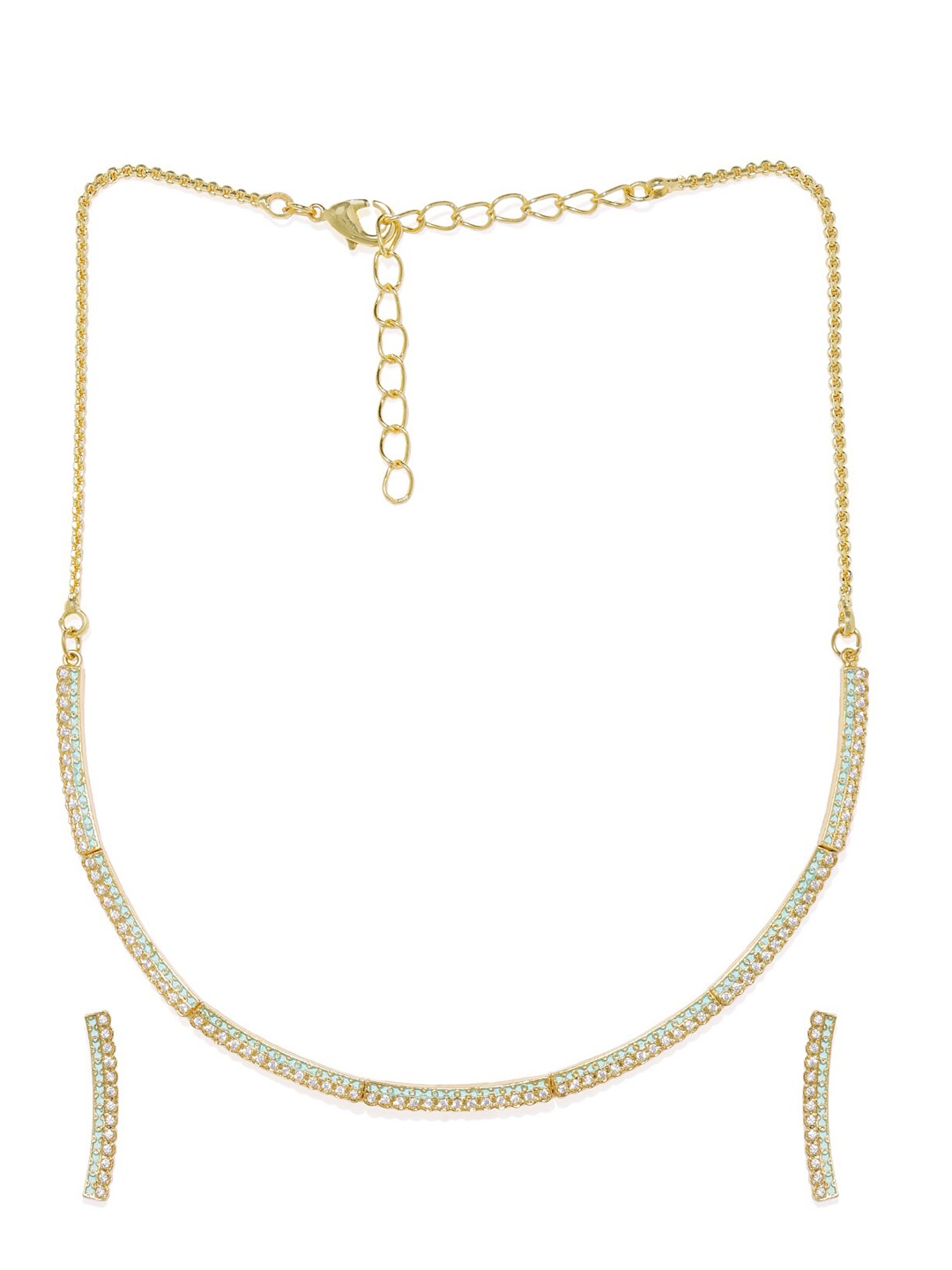 

AccessHer Gold-Plated White & Sea Green CZ-Studded& Enamelled Meenakari Jewellery Set