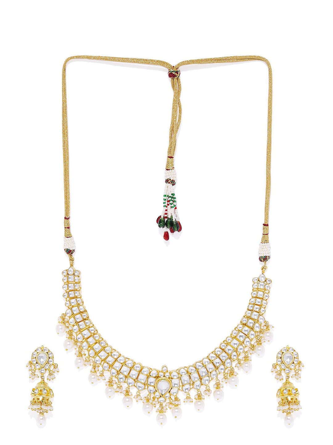 

AccessHer Gold-Plated White Kundan Studded Pearl Beaded Handcrafted Necklace Set