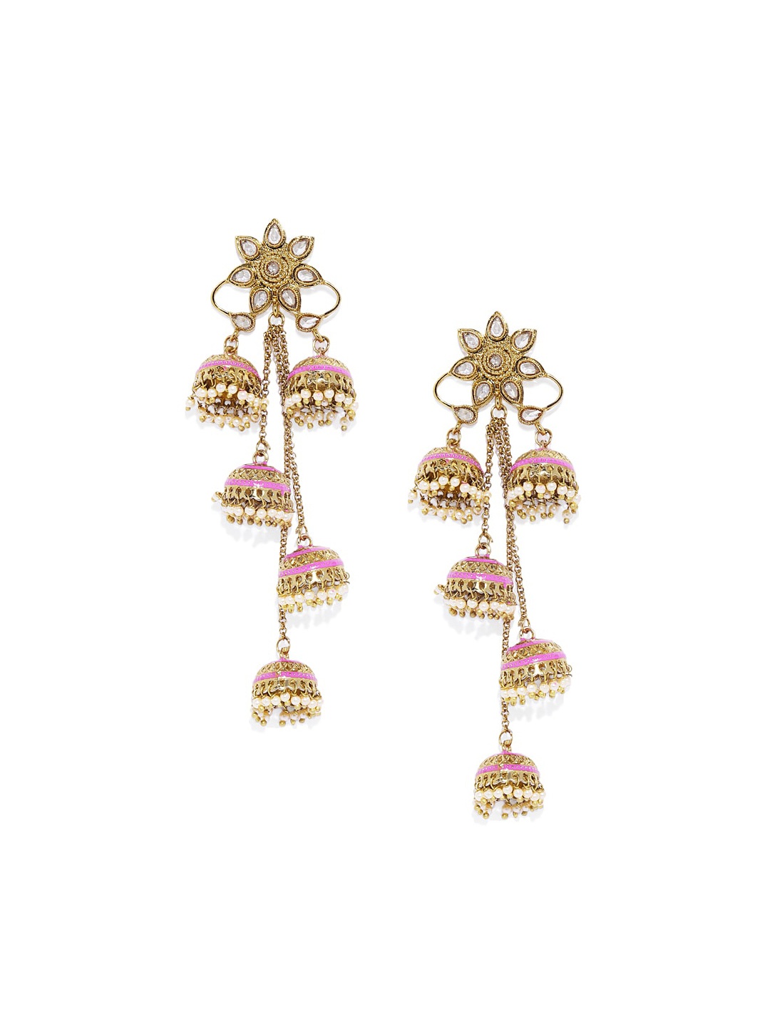 

AccessHer Brass Plated Gold-Toned Contemporary Jhumkas Earrings