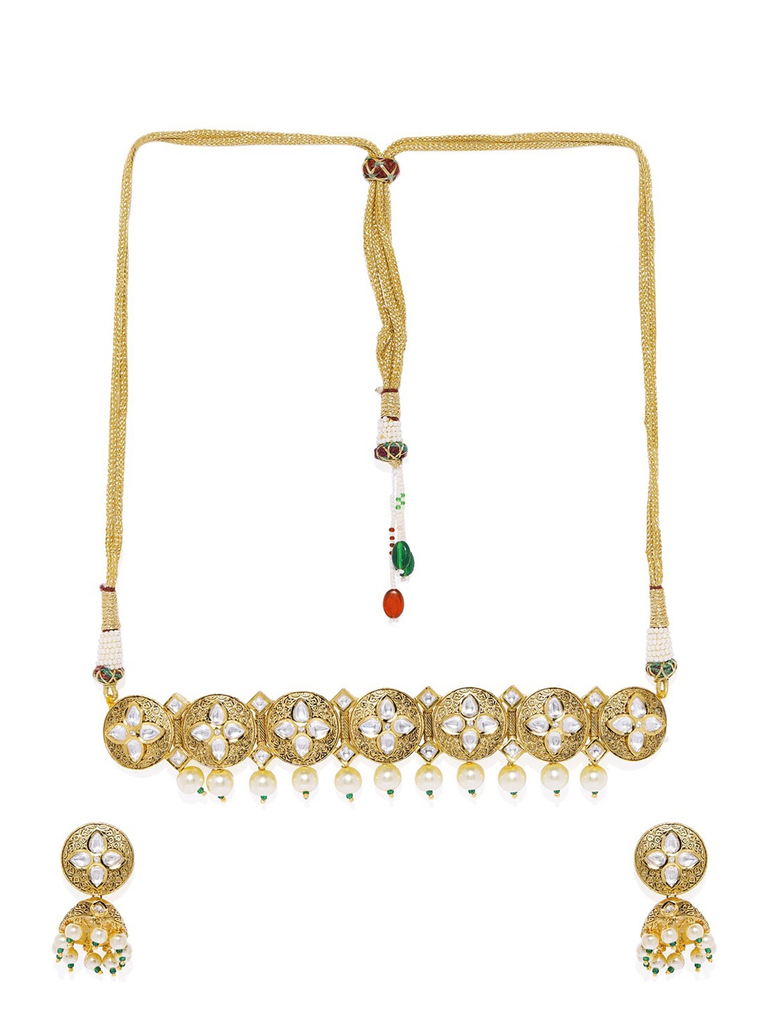 

AccessHer Women Gold Brass Kundan Choker And Earrings Jewellery Set