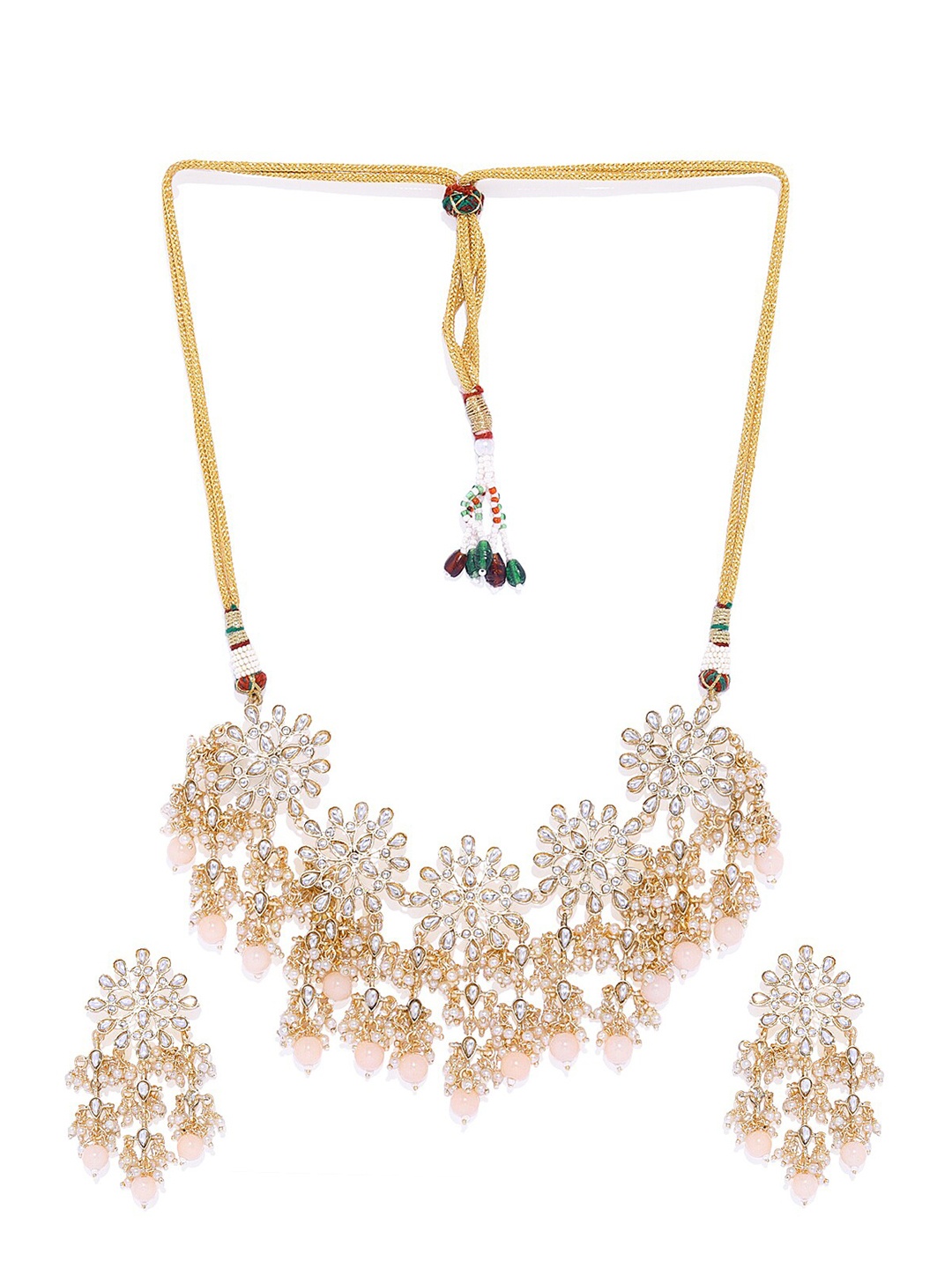 

AccessHer Gold-Plated Pink & White Kundan-Studded & Beaded Jewellery Set