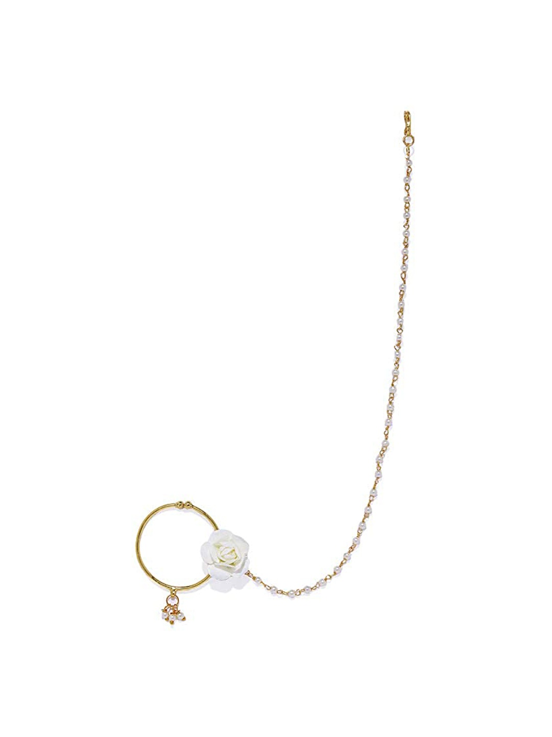 

AccessHer Gold-Plated Handcrafted Kundan Stone-Studded Chained Nose Ring